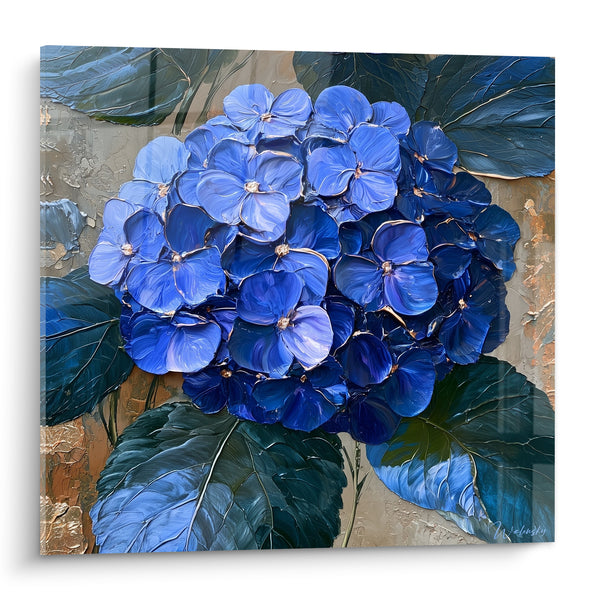 Tableau Ombelle bleu marine et cuivre aux feuilles épaisses - Empâtements sculptés au couteau - Edition Hortensia