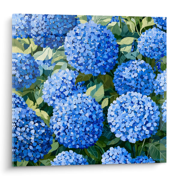 Tableau Hortensias bleus et verts en pleine floraison - Jardin en pleine floraison - Edition Hortensia