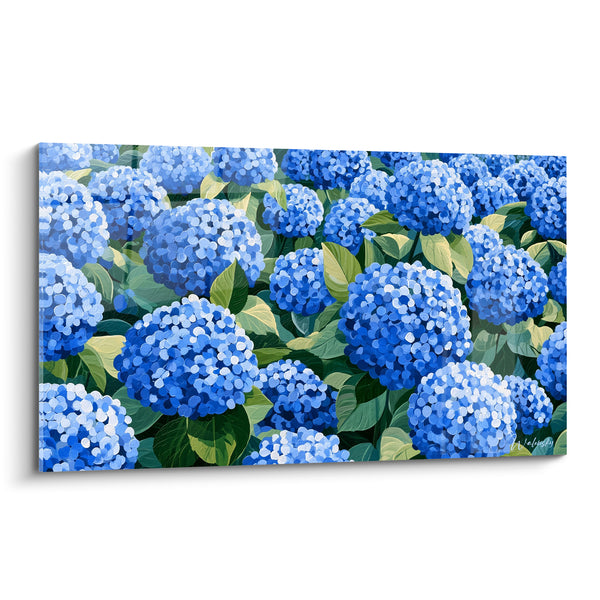 Tableau Ombelles bleu et vert en buisson dense compact - Pointillisme fleuri touffu - Edition Hortensia