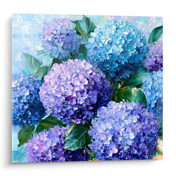 Tableau Hortensias bleus et mauves en fleurs - Jardin en fleurs - Edition Hortensia