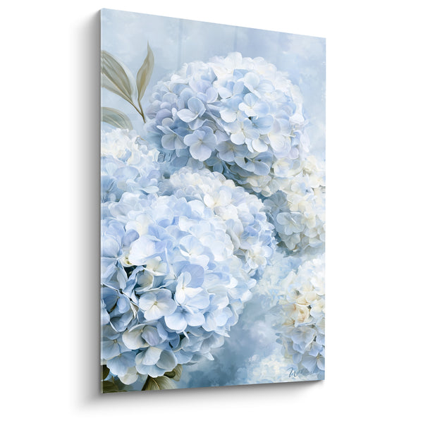 Tableau Ombelles bleu pâle et blanches aux feuilles beiges effilées - Nuage floral vaporeux - Edition Hortensia