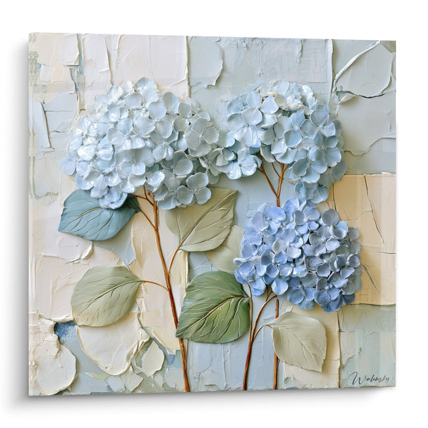 Tableau Hortensias bleu pâle et vert sauge - Rosée matinale - Edition Hortensia