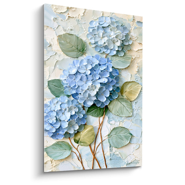 Tableau Ombelles bleues et vertes aux tiges cuivrées - Relief en empâtement épais - Edition Hortensia