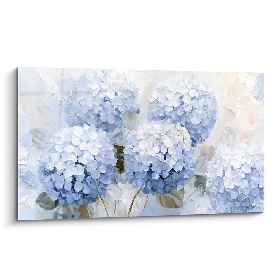 Tableau Ombelles bleu ciel et blanches aux tiges fines - Empâtement au couteau - Edition Hortensia