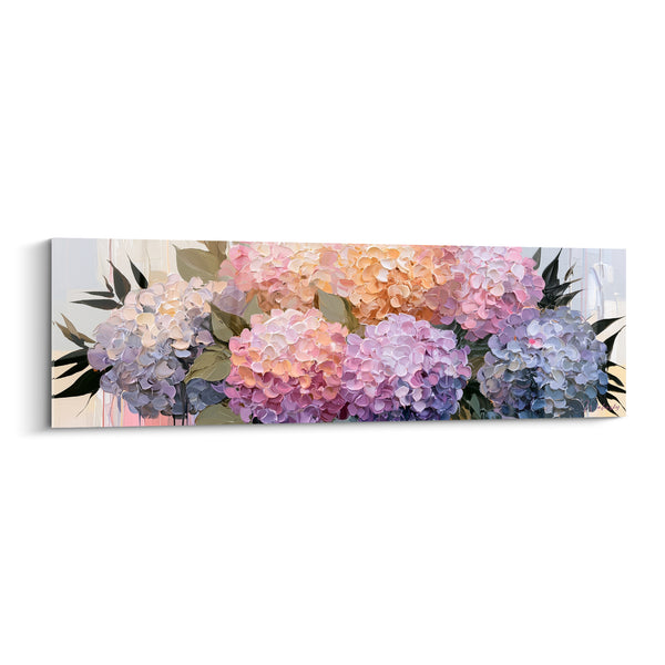 Tableau Ombelles pêche et lavande aux feuilles sombres - Rangée de pompons - Edition Hortensia