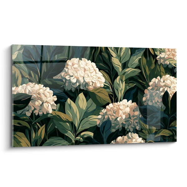 Tableau Hortensias blancs sur feuillage vert sombre - Jardin secret - Edition Hortensia