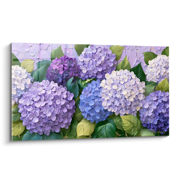 Tableau Ombelles mauves et blanches sur mur craquelé - Empâtement au couteau - Edition Hortensia