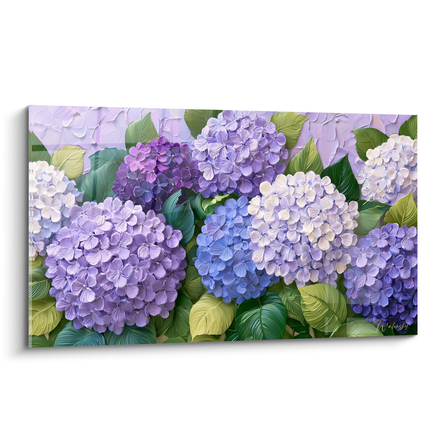 Tableau Ombelles mauves et blanches sur mur craquelé - Empâtement au couteau - Edition Hortensia