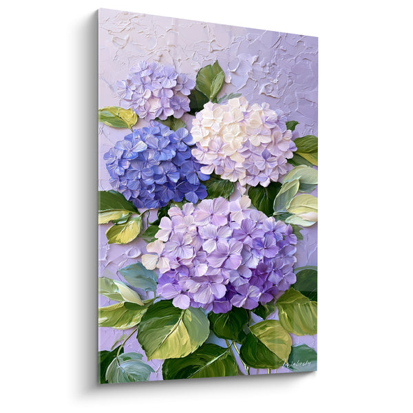 Tableau Ombelles violettes et blanches sur enduit craquelé - Trio d'ombelles fleuries - Edition Hortensia