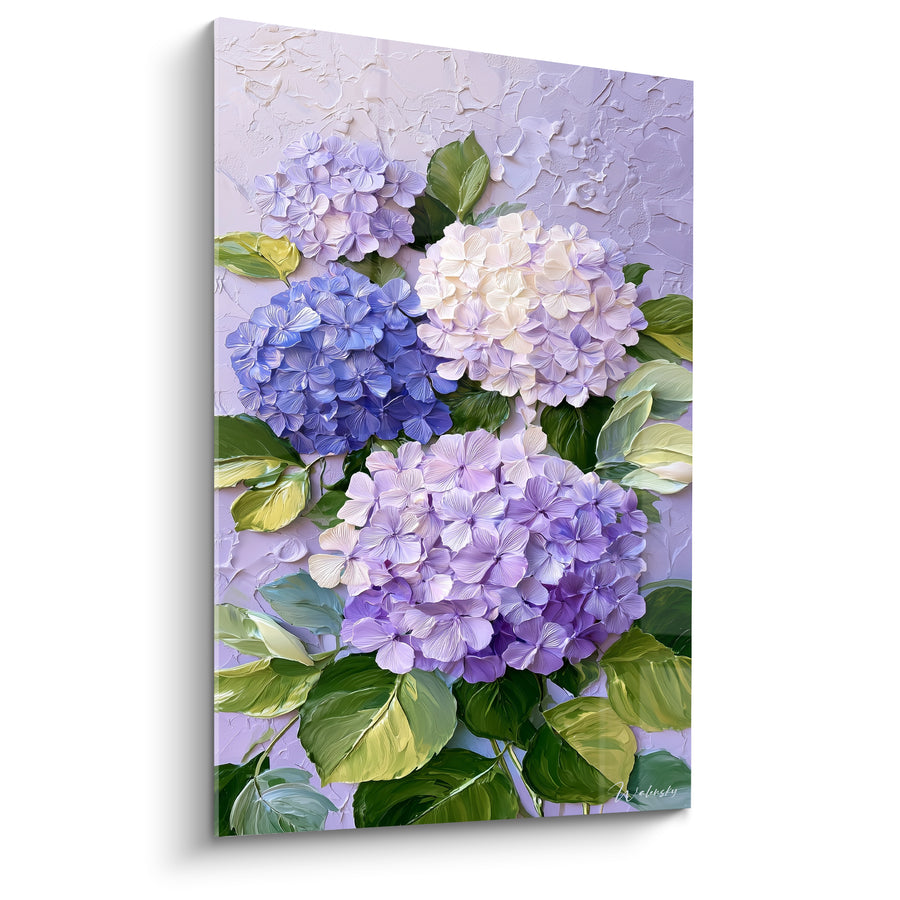 Tableau Ombelles violettes et blanches sur enduit craquelé - Trio d'ombelles fleuries - Edition Hortensia
