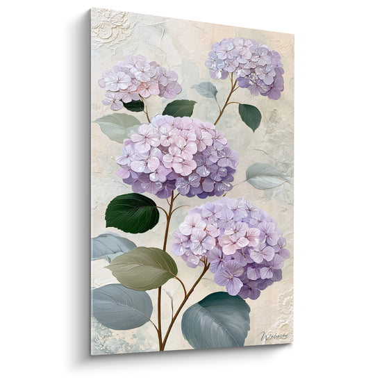 Tableau Ombelles mauves et vert sauge sur enduit texturé - Motif floral gaufré - Edition Hortensia