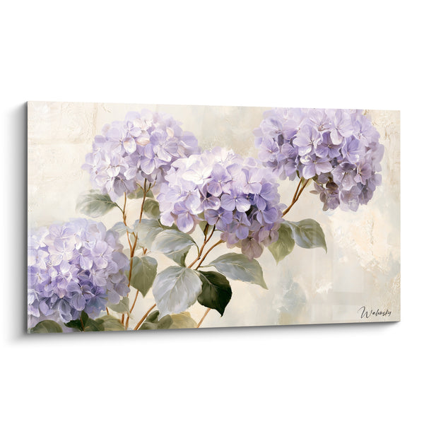 Tableau Ombelles mauves et beige aux feuilles argentées - Fond texturé crème - Edition Hortensia