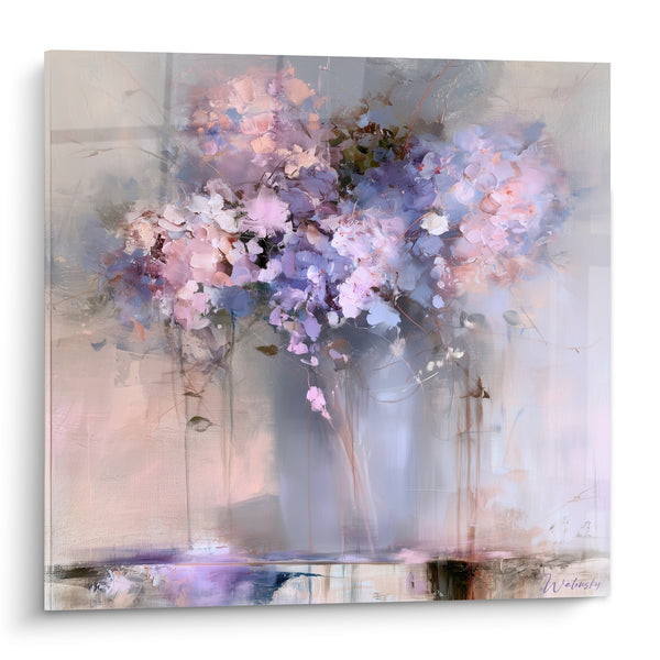 Tableau Bouquet d'hortensias mauve et rose poudré - Rêverie printanière - Edition Hortensia