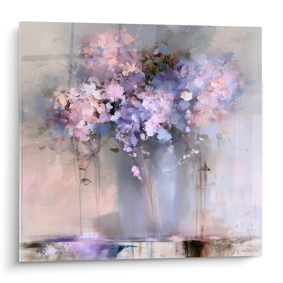 Tableau Bouquet d'hortensias mauve et rose poudré - Rêverie printanière - Edition Hortensia