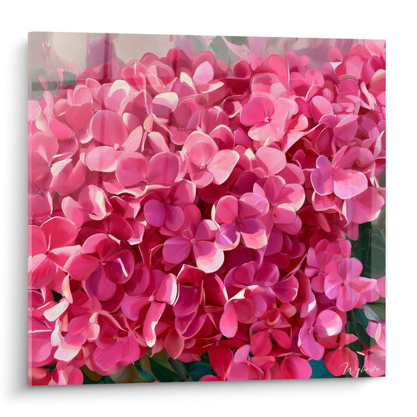 Tableau Ombelle de pétales rose fuchsia et blanc - Massif floral compact - Edition Hortensia