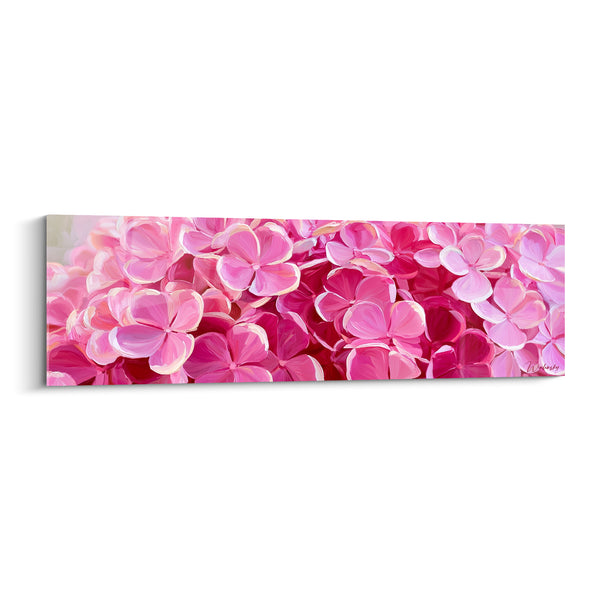 Tableau Ombelles rose fuchsia et blanc aux pétales veloutés - Panorama floral dense - Edition Hortensia