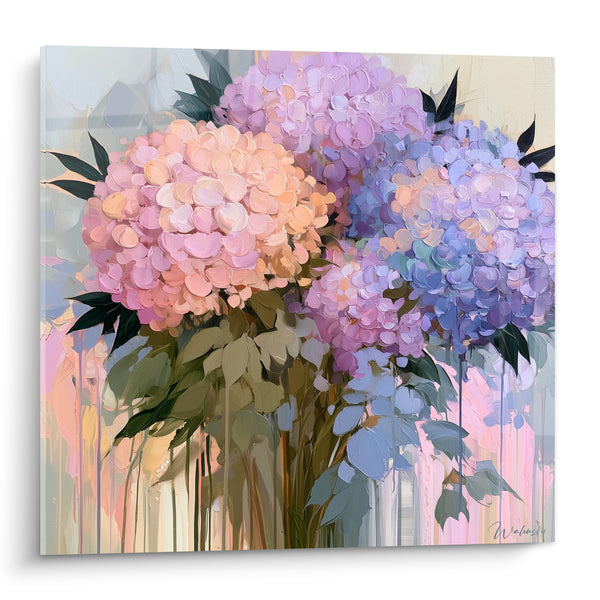 Tableau Hortensias roses et bleu lavande fleuris - Bouquet du matin - Edition Hortensia