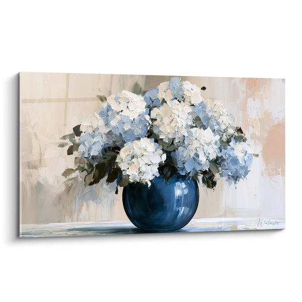 Tableau Vase bleu marine et blanc sphérique - Reflet lumineux sur panse ronde - Edition Hortensia