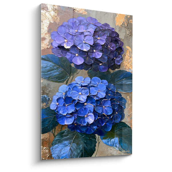 Tableau Hortensias violet et bleu texturés - Éclosion de jardin - Edition Hortensia