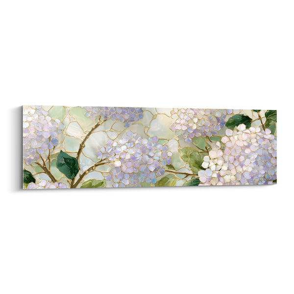 Tableau Ombelles mauves et vertes en vitrail nacré - Cerclage doré ramifié - Edition Hortensia