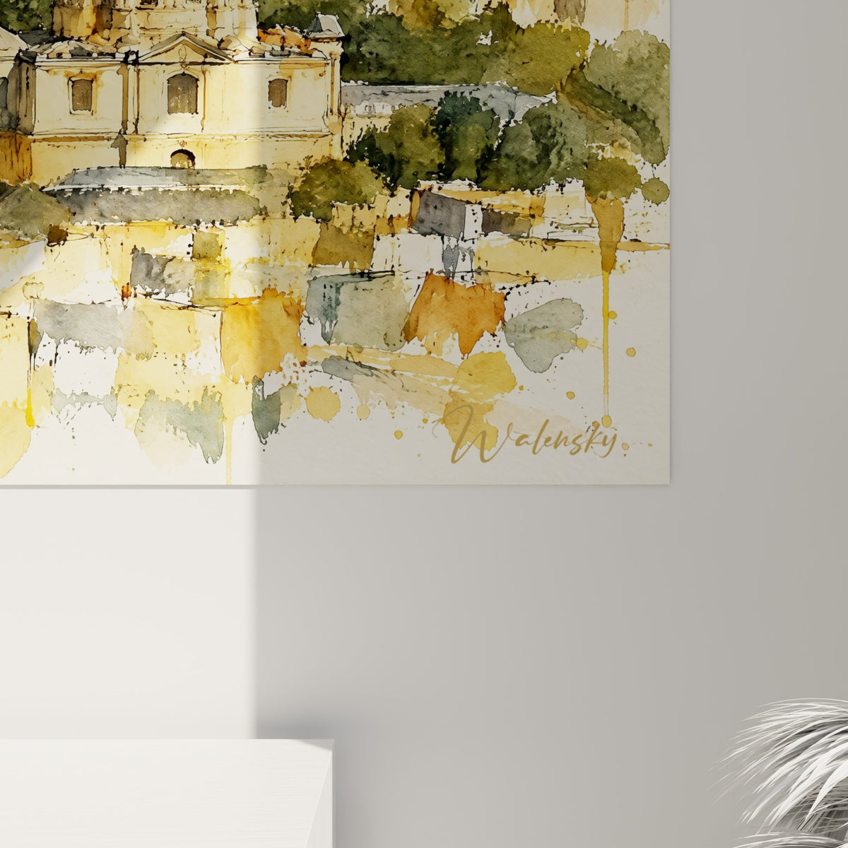 Détail des coulures ocre et touches anthracite sur le dôme aquarelle de l'Hôtel des Invalides