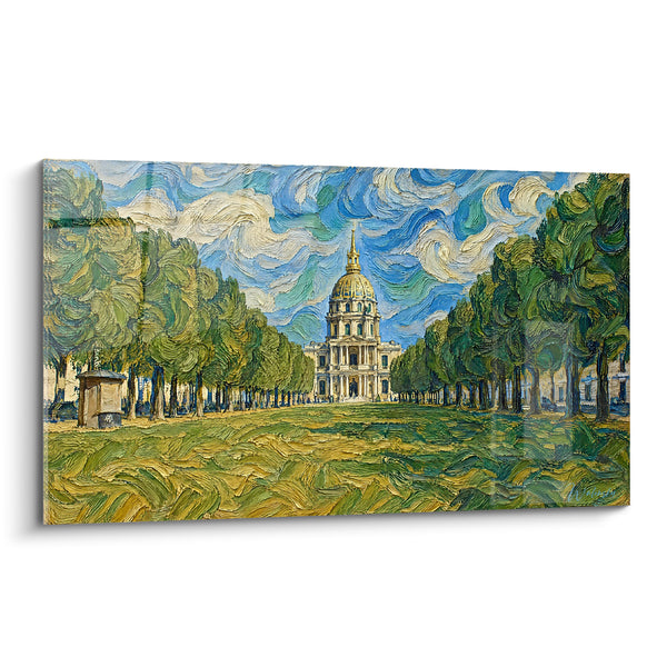 Schilderij Gouden koepel en wervelende groene grasland - Weg naar oneindigheid - Editie Hôtel des Invalides Île-de-France Frankrijk