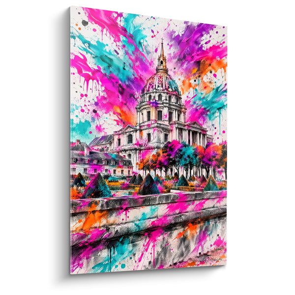 Cuadro Cúpula dorada con salpicaduras rosas y turquesas - Erupción parisina - Edición Hôtel des Invalides Île-de-France Francia