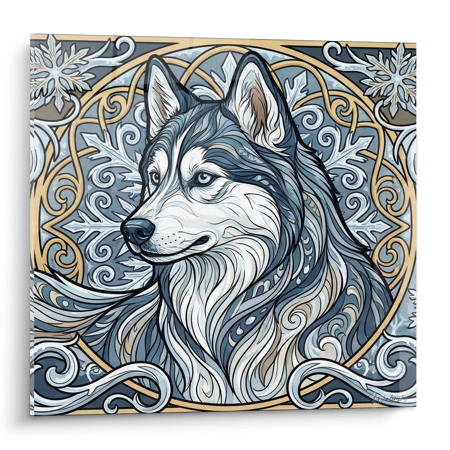Tableau Husky Sibérien aux Motifs Ornementaux - Art Décoratif Mandala - Edition Husky Sibérien