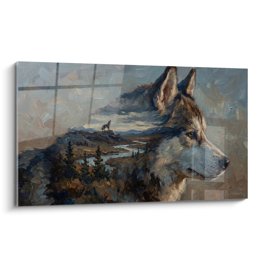 Tableau Portrait Husky Profil avec Paysage Double Exposition - Regard Sauvage - Edition Husky Sibérien