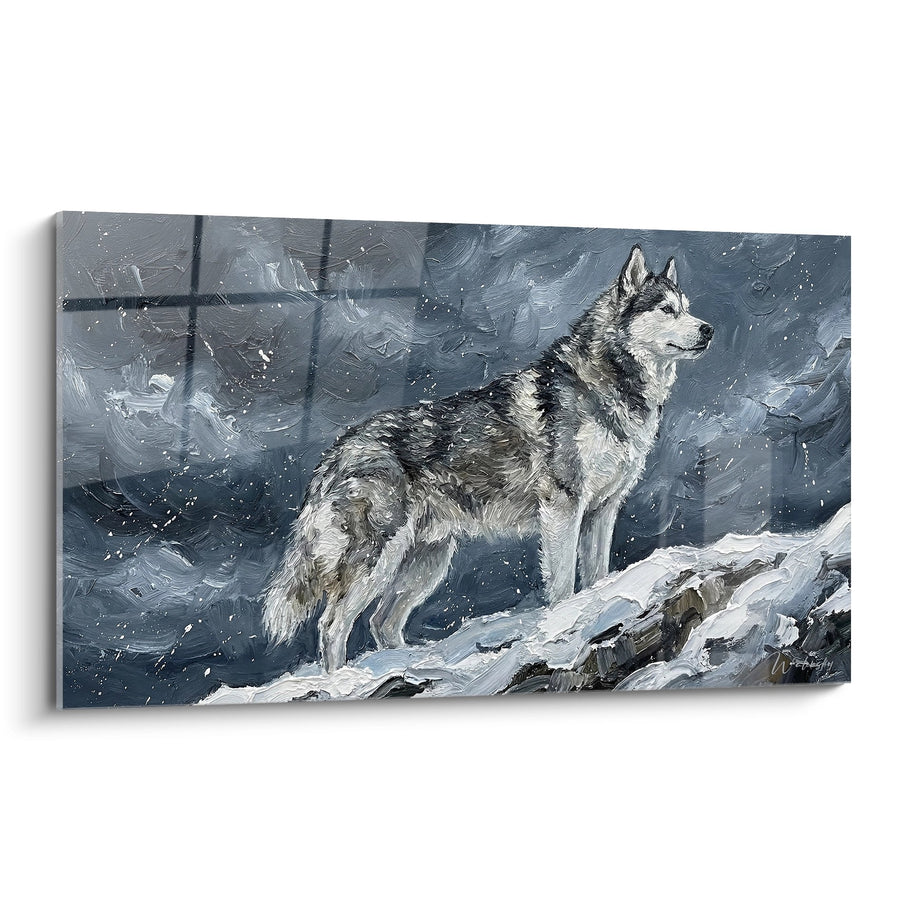 Tableau Husky Gris et Blanc dans la Tempête de Neige - Majesté Arctique - Edition Husky Sibérien