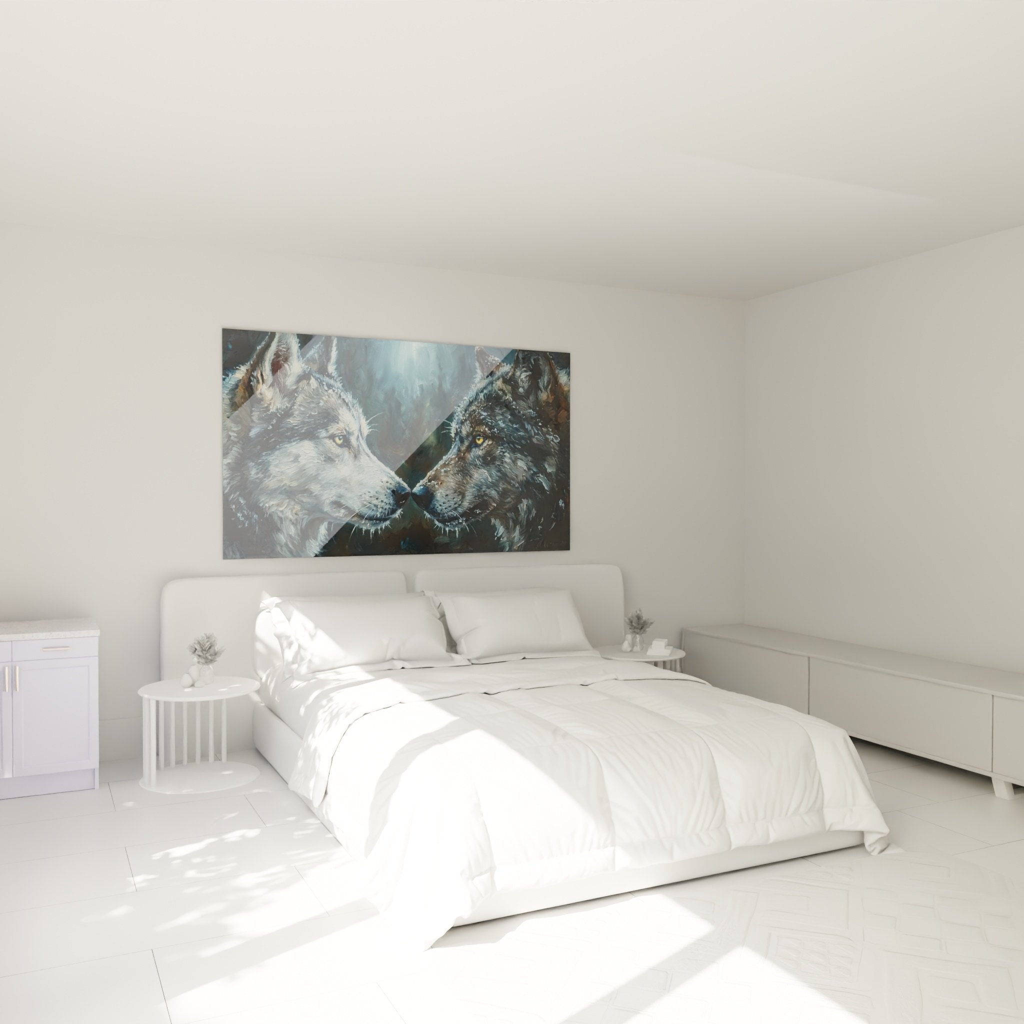 Tableau huskys siberiens complicite dans chambre decoration murale ambiance nordique apaisante