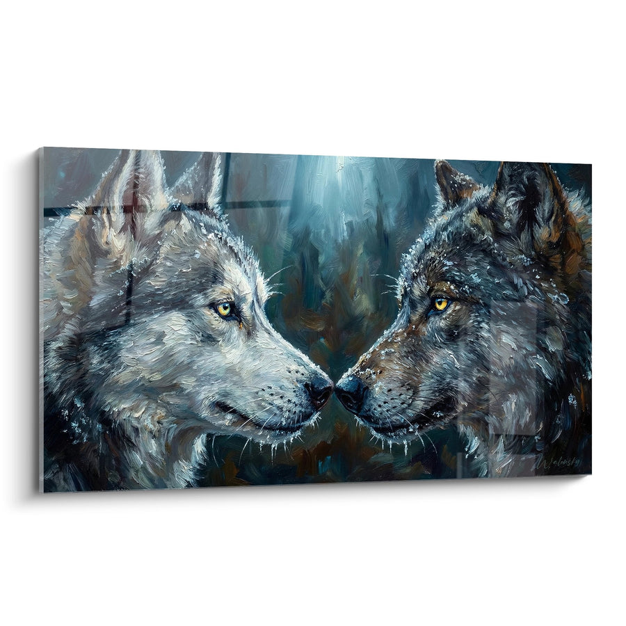 Tableau Deux Huskys aux Yeux Dorés se Touchant le Museau - Complicité Arctique - Edition Husky Sibérien