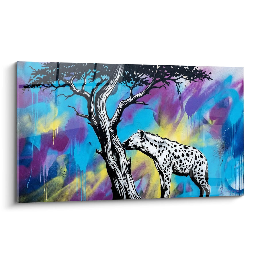 Tableau Hyène Tachetée Fond Coloré Abstrait - Savane Urbaine - Edition Hyène
