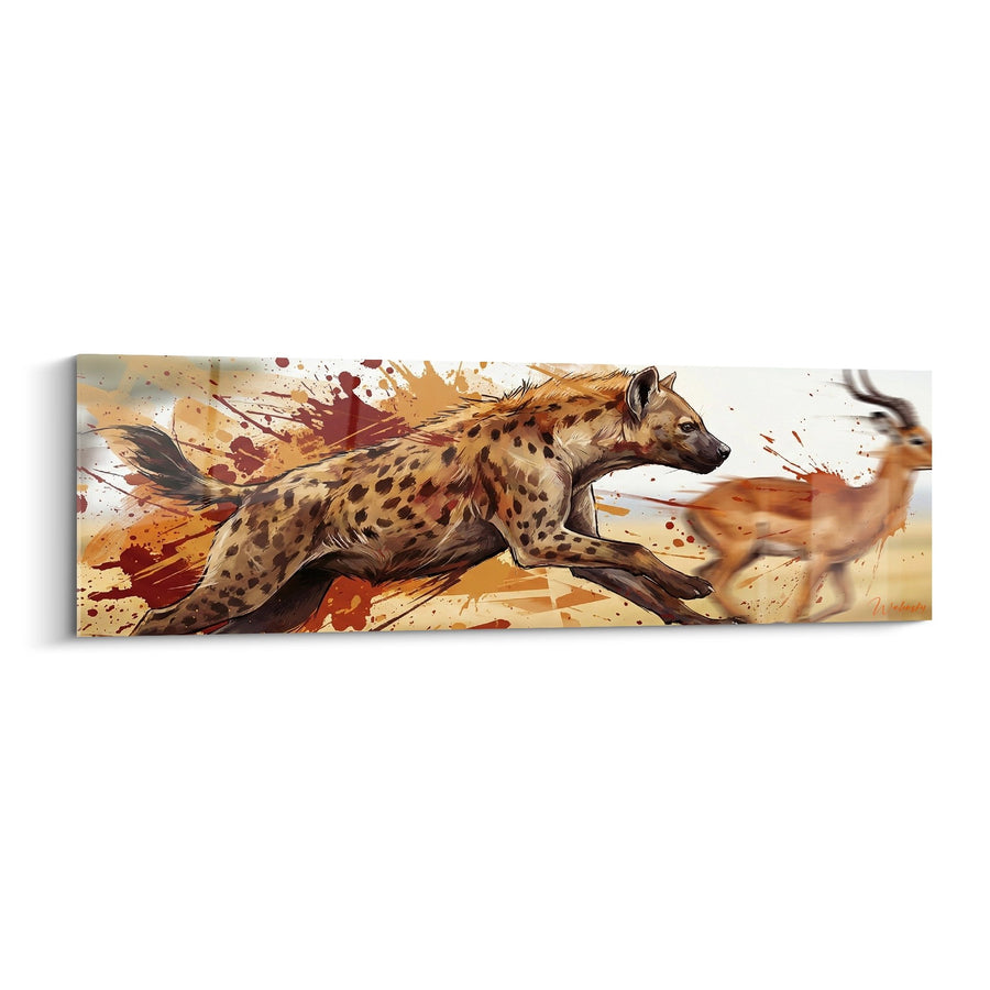 Tableau Hyène Tachetée en Pleine Course aux Tons Ocre et Rouille - Énergie Sauvage - Edition Hyène