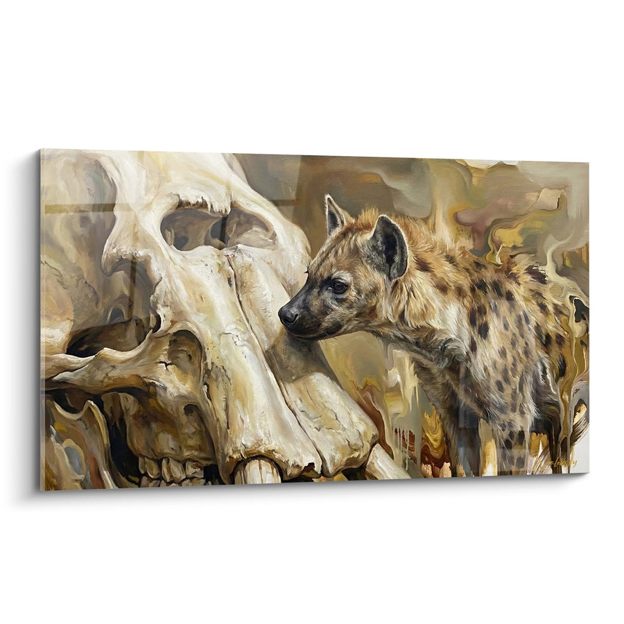 Tableau Hyène Tachetée et Crâne sur Fond Ocre - Instinct Sauvage - Edition Hyène