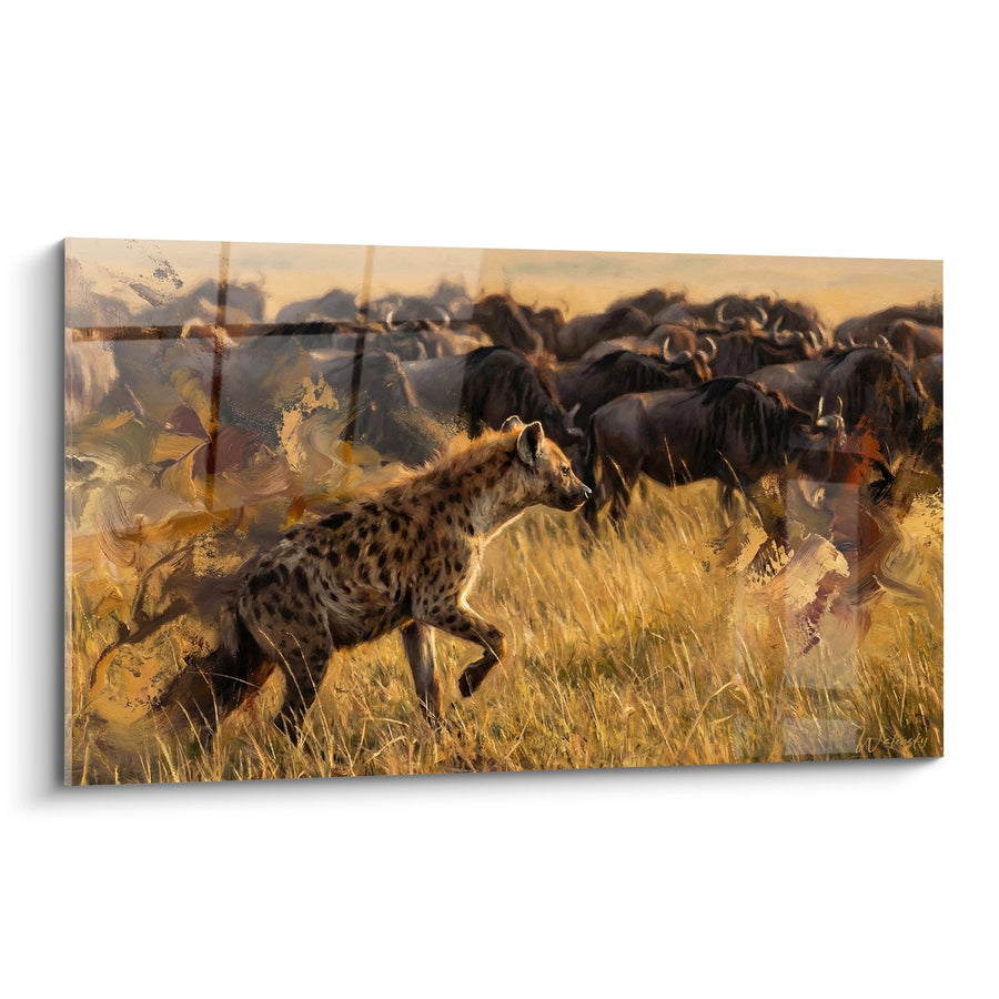 Tableau Hyène Tachetée dans la Savane Dorée au Coucher du Soleil - Prédateur Africain - Edition Hyene