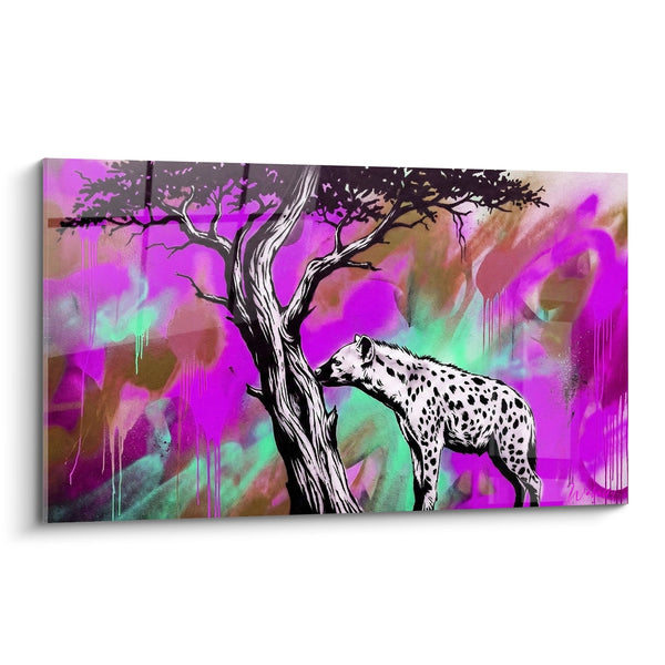 Tableau Hyène Tachetée sur Fond Violet et Vert - Savane Électrique - Edition Hyene