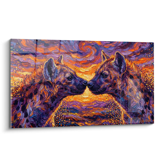 Intertwined Hyenas with Violet and Orange Tones - Wild Tenderness - Hyena Edition