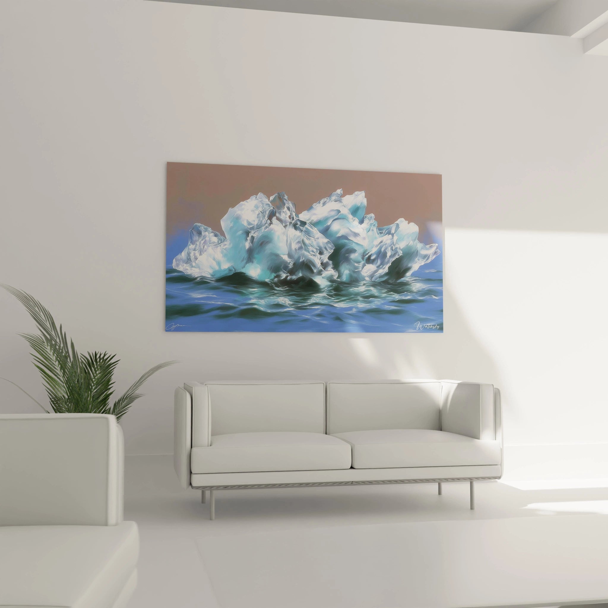 Walensky tableau mural montrant un iceberg lumineux sur mer tableau iceberg géant hyperréalisme parfait pour salon