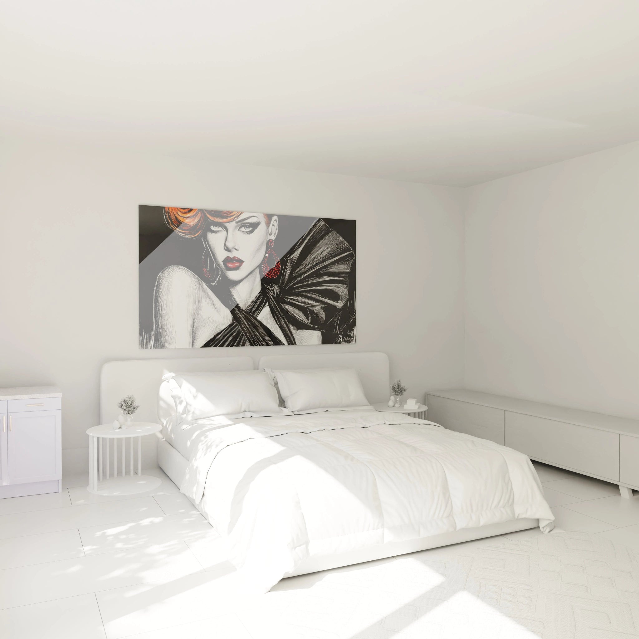 Tableau glamour noir et rouge avec une illustration élégante pour décorer votre chambre moderne