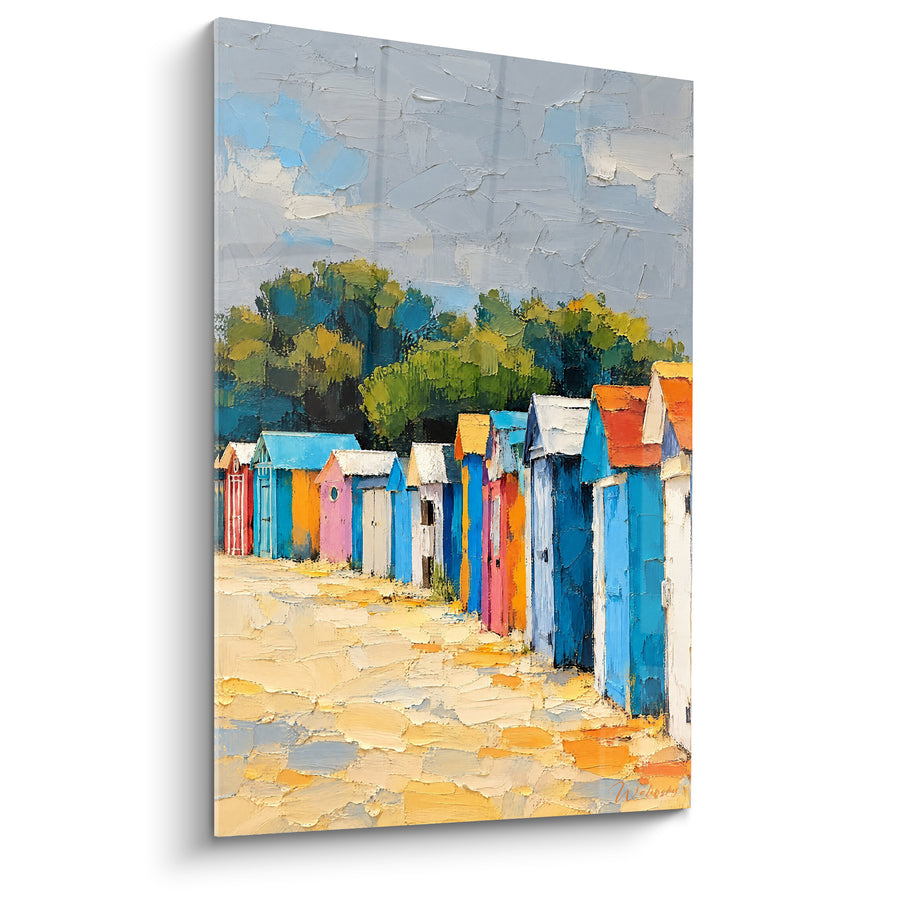 Painting Blue and Orange Beach Huts on Golden Sand - Summer Stroll - Ile de Ré Edition Nouvelle-Aquitaine France
