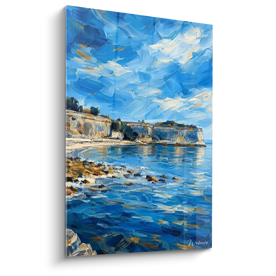 Coastal Citadel Painting in Blues and Ochre - Coastal Serenity - Île d'Oléron Nouvelle-Aquitaine France Edition