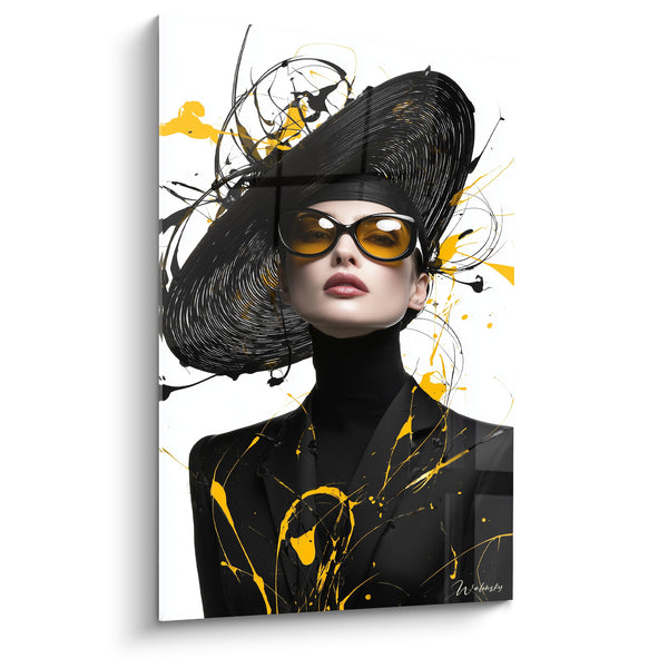 Gemälde Elegante mit schwarzem und gelbem Hut - Kompromisslose Ausstrahlung - Mode-Illustration-Edition