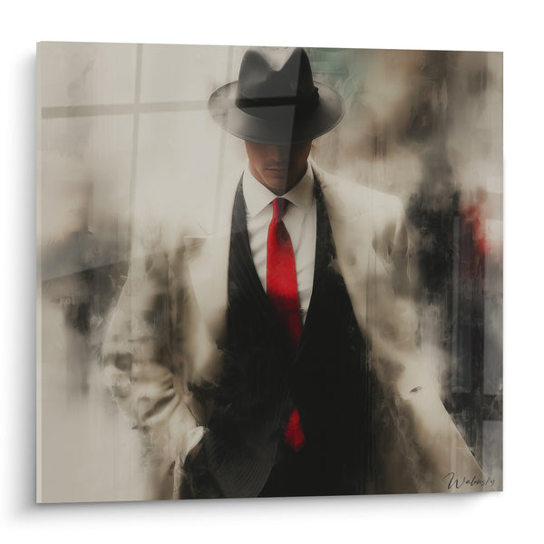 Gemälde Eleganten Mann in Schwarz und Rot - Inkognito Spaziergang - Mode-Illustration-Edition