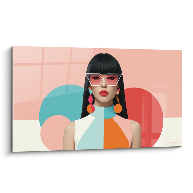 Tableau Mannequin rose et corail aux formes géométriques - Icône rétro-futuriste - Edition Illustration de mode