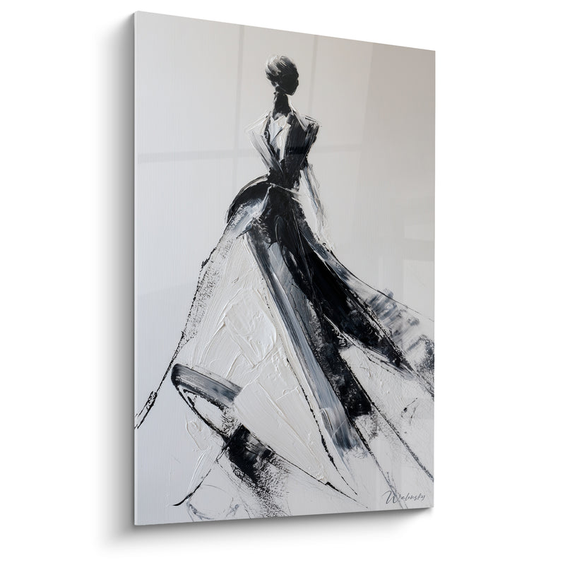 Tableau Silhouette élégante en robe noire et blanche - Grâce suspendue - Edition Illustration de mode