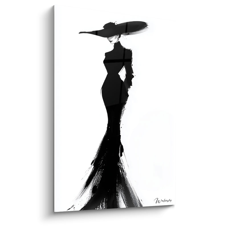 Tableau Silhouette élégante en robe noire fluide - Passage remarqué - Edition Illustration de mode