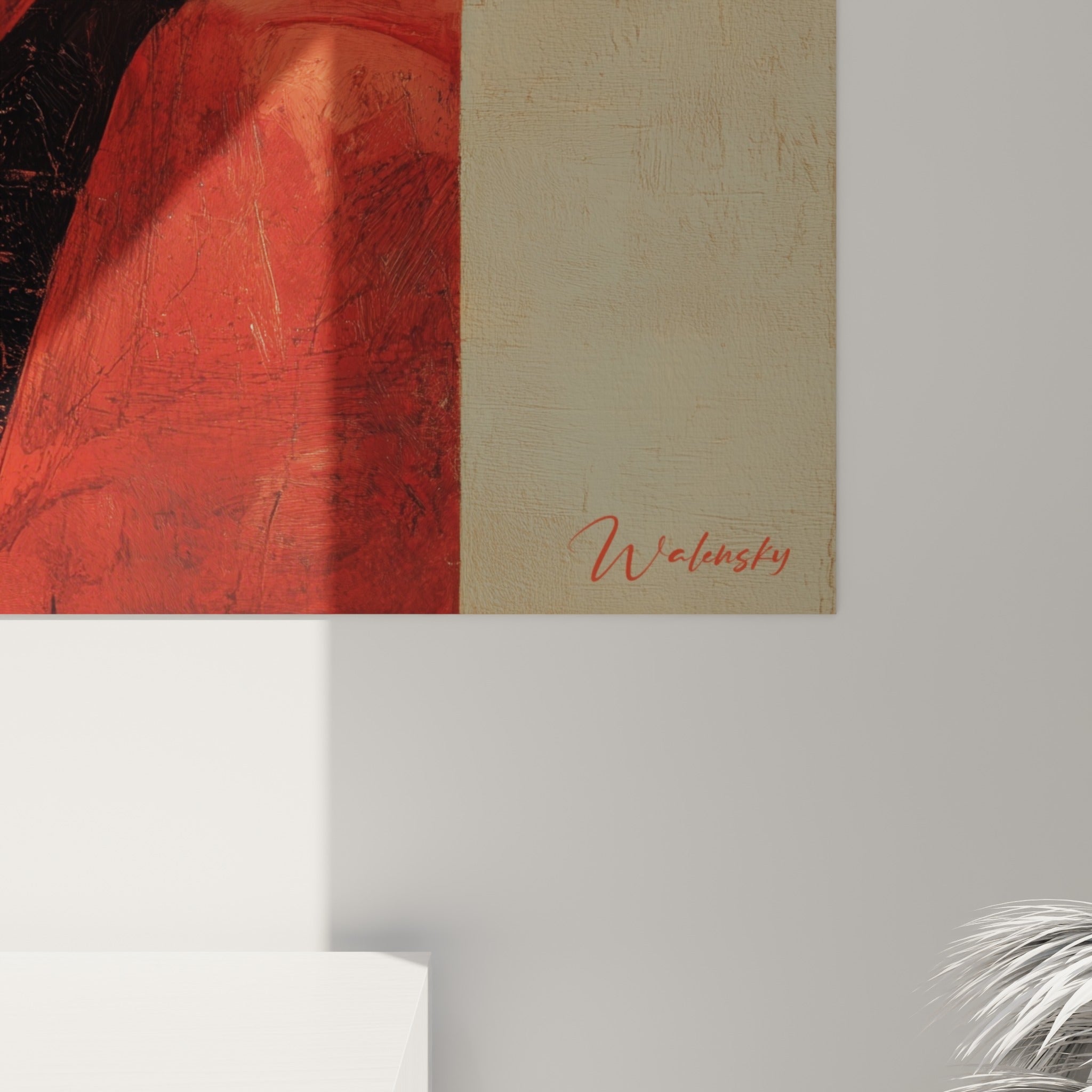 Empâtements du drapé rouge foncé, éclats dorés et grain de la toile visibles en gros plan sur l'œuvre