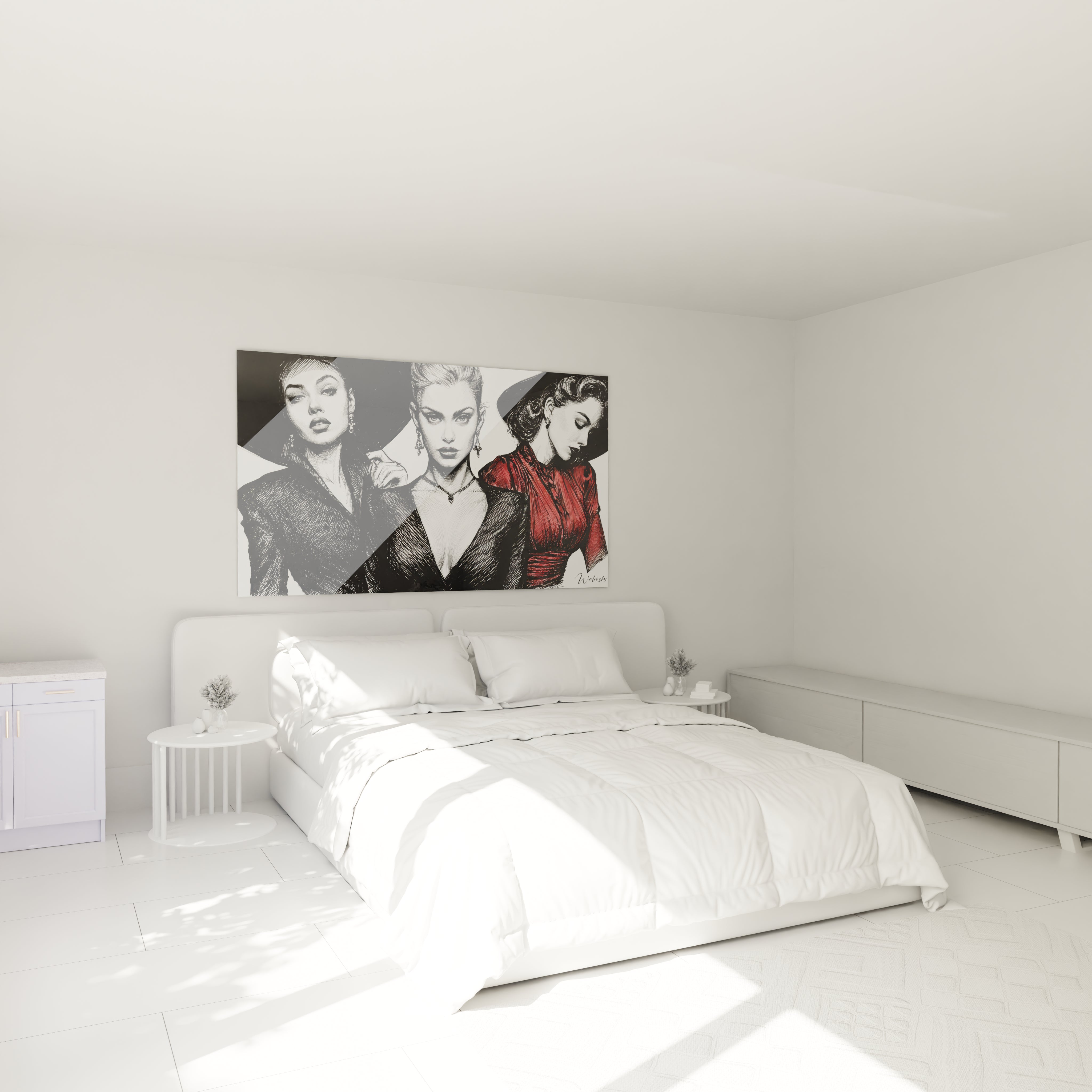 Tableau mural illustration de mode vintage avec des femmes élégantes dans un décor moderne