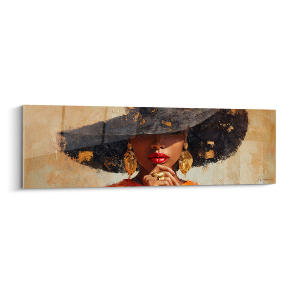 Elegant Painting with Wide Black and Gold Hat - Secret Whispered - Fashion Illustration Edition